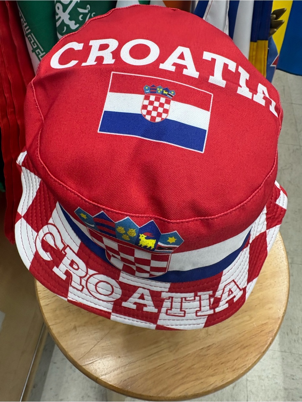 Casual Corner Red Croatia Fan Bucket Hat with Flag Crest